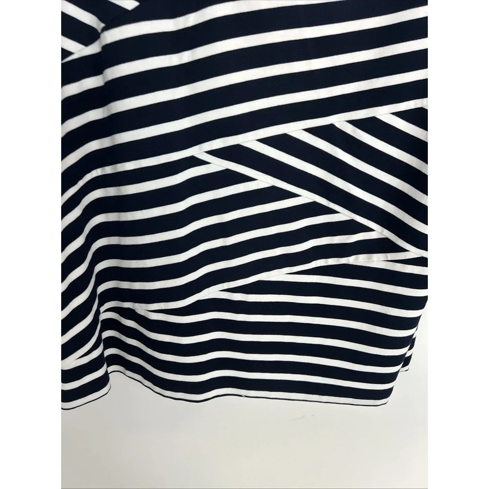 Talbots Women's XL Navy White Striped‎ V-Neck 3/4 Sleeve Crossover Front Top